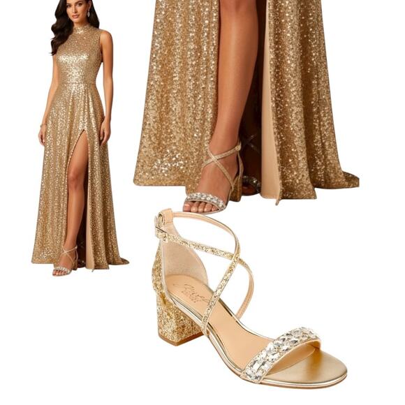 Jewel Badgley Mischka Gold Claudia Embellished Sandals Size 10M - Picture 1 of 16